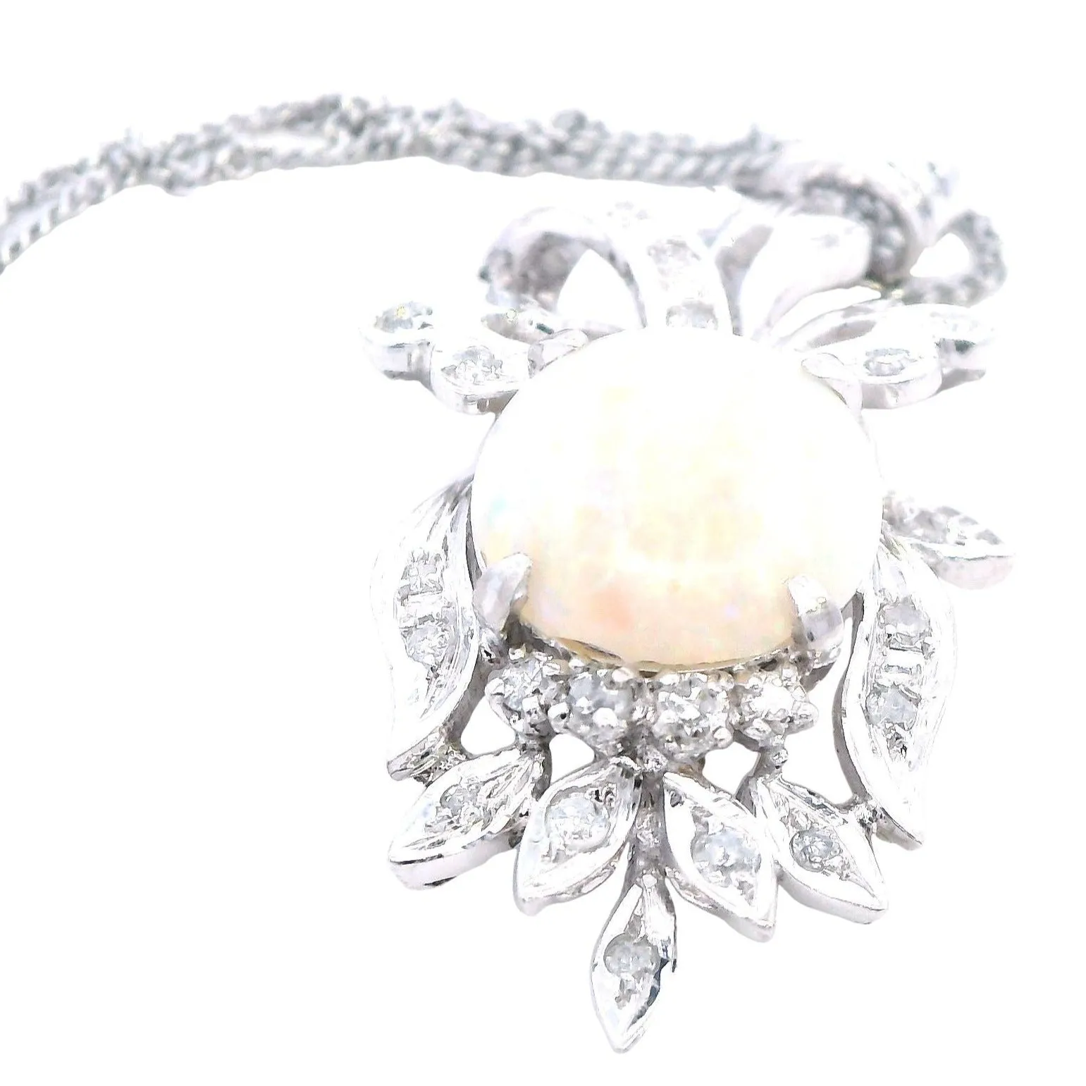 Exquisite 18ct White Gold Opal and Diamond Pendant - Certified