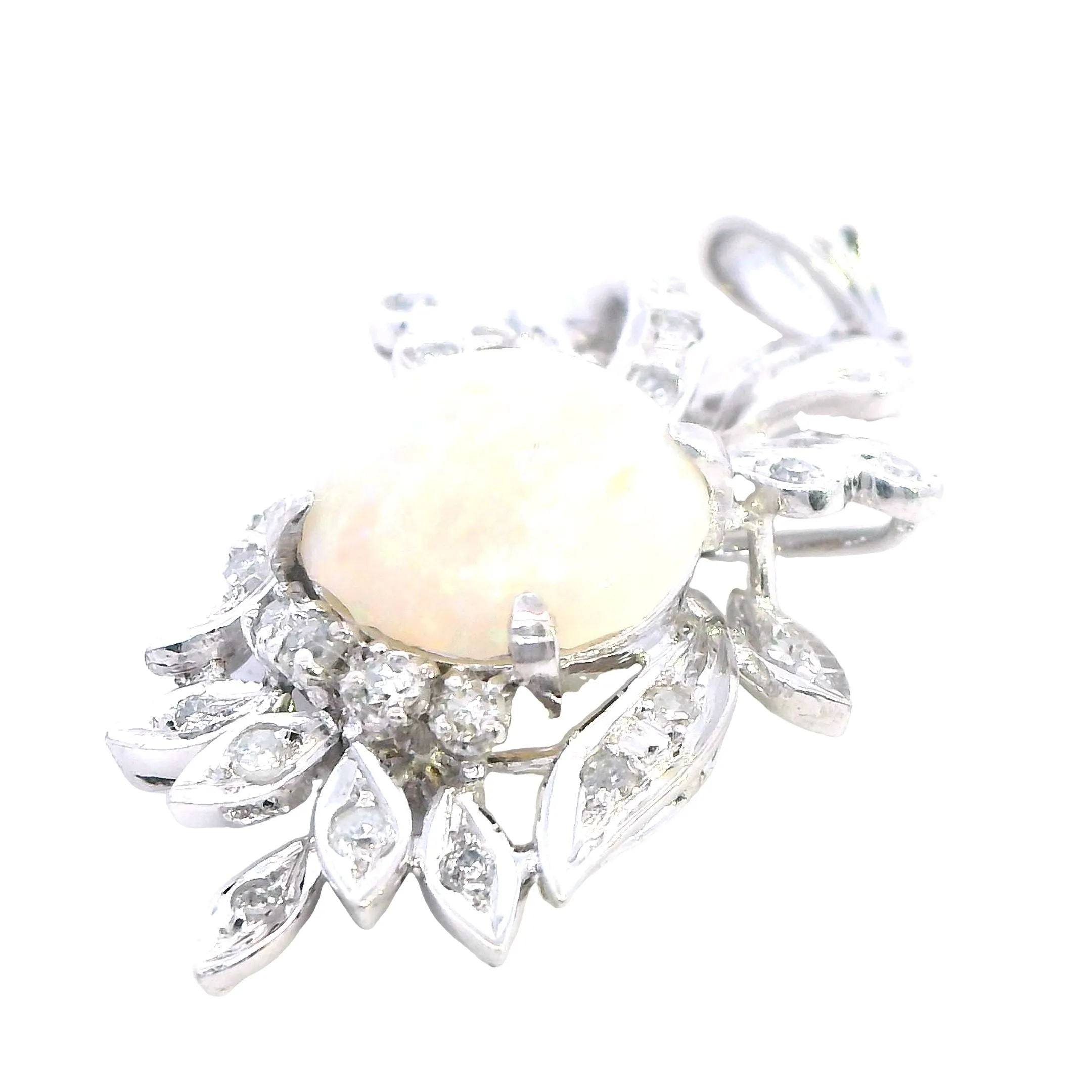 Exquisite 18ct White Gold Opal and Diamond Pendant - Certified