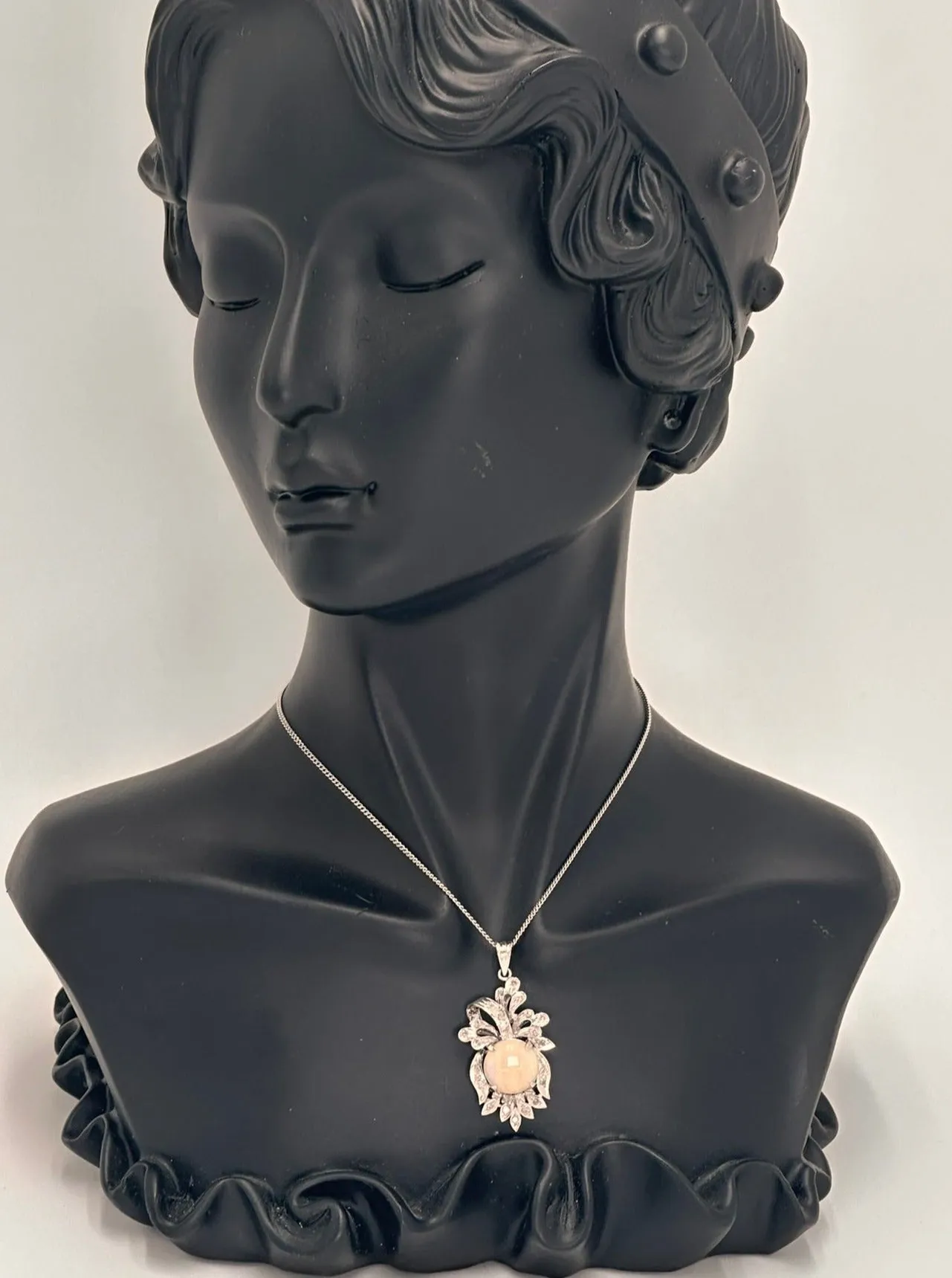 Exquisite 18ct White Gold Opal and Diamond Pendant - Certified