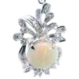 Exquisite 18ct White Gold Opal and Diamond Pendant - Certified