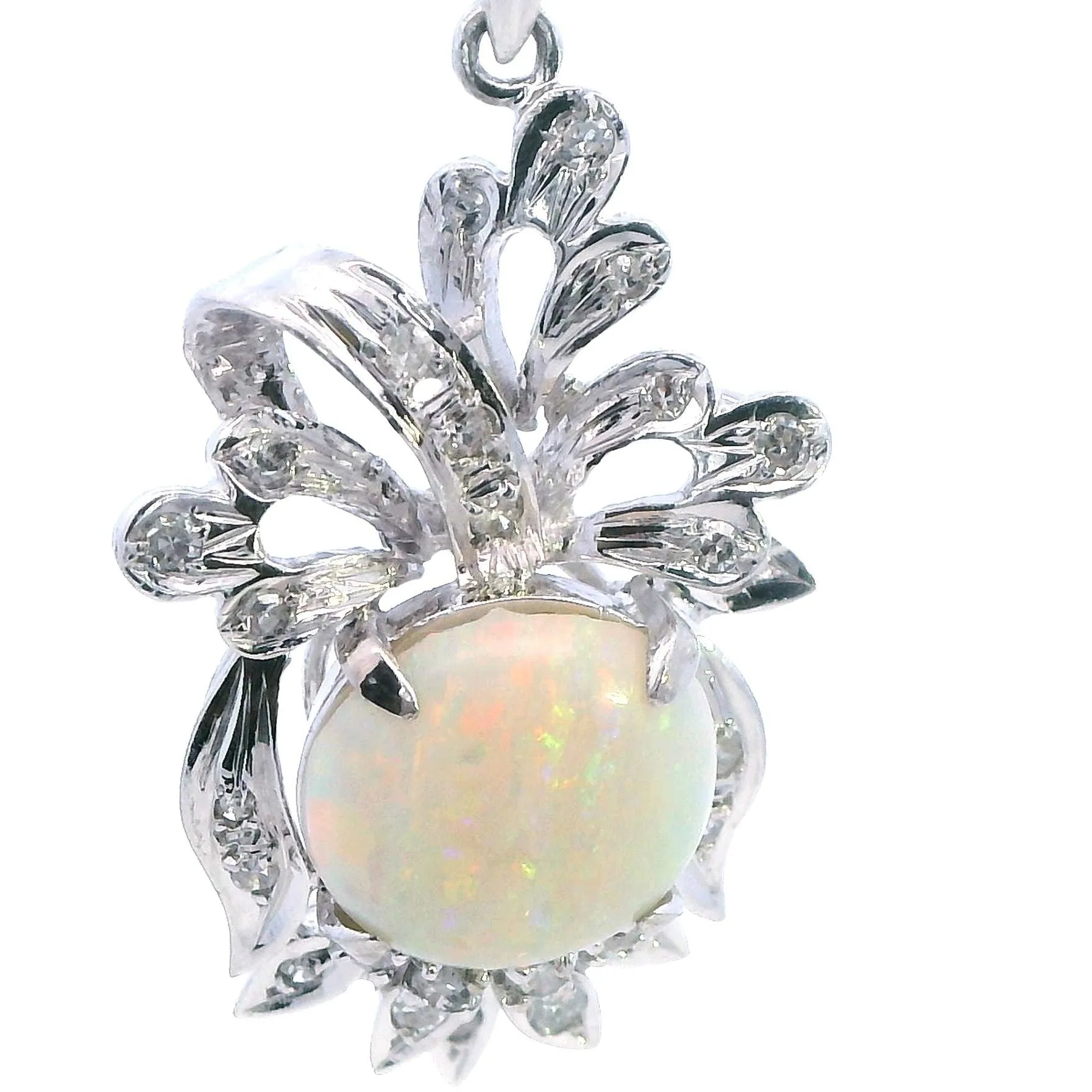 Exquisite 18ct White Gold Opal and Diamond Pendant - Certified