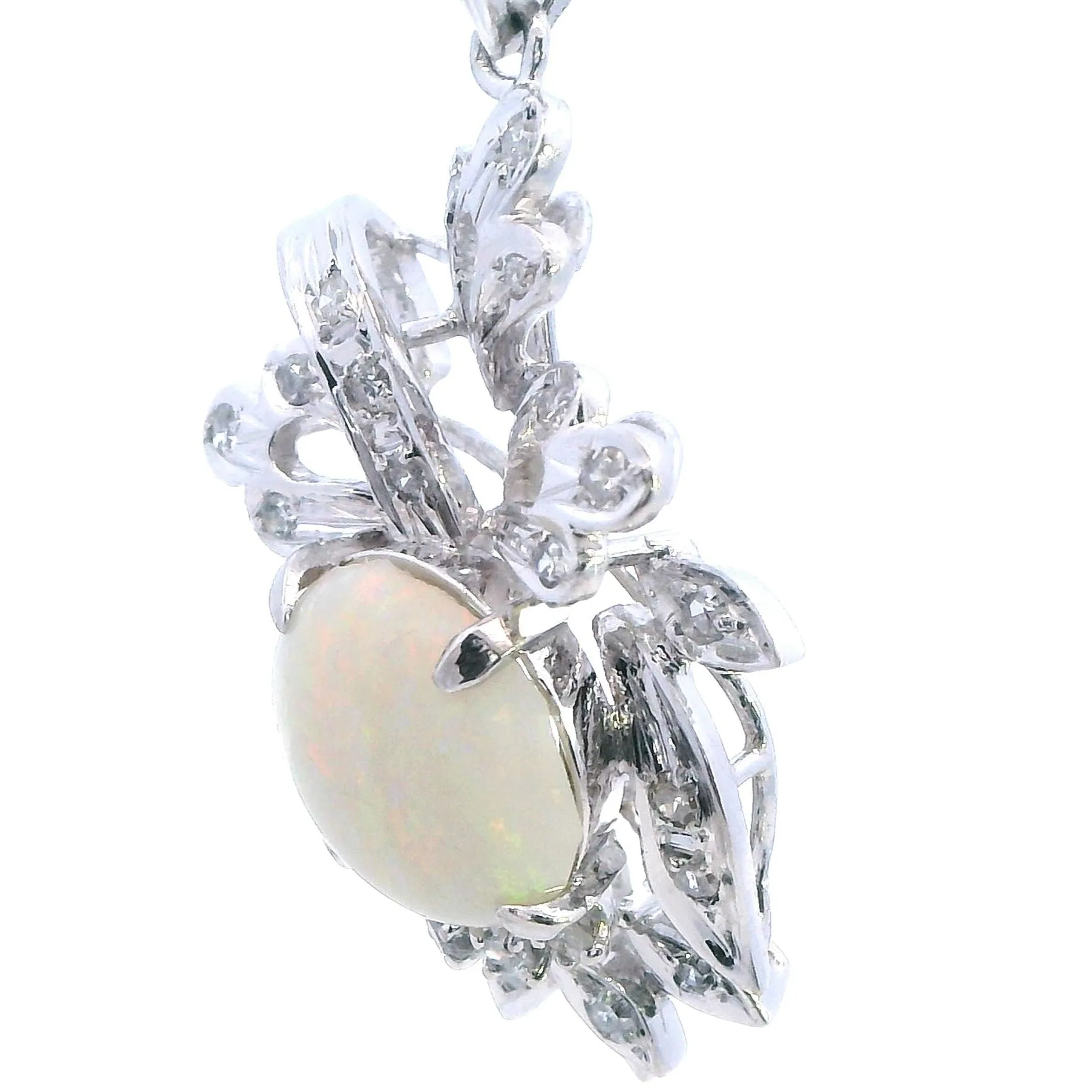 Exquisite 18ct White Gold Opal and Diamond Pendant - Certified