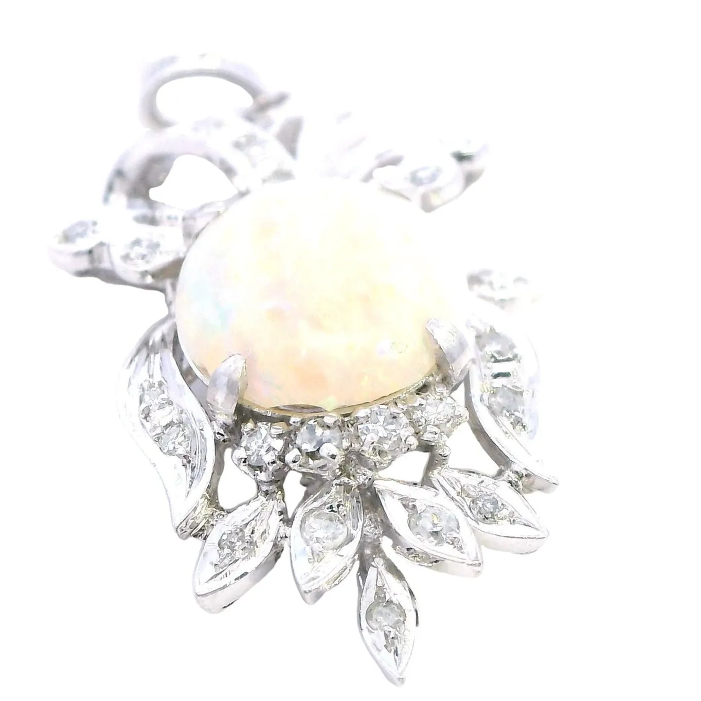 Exquisite 18ct White Gold Opal and Diamond Pendant - Certified