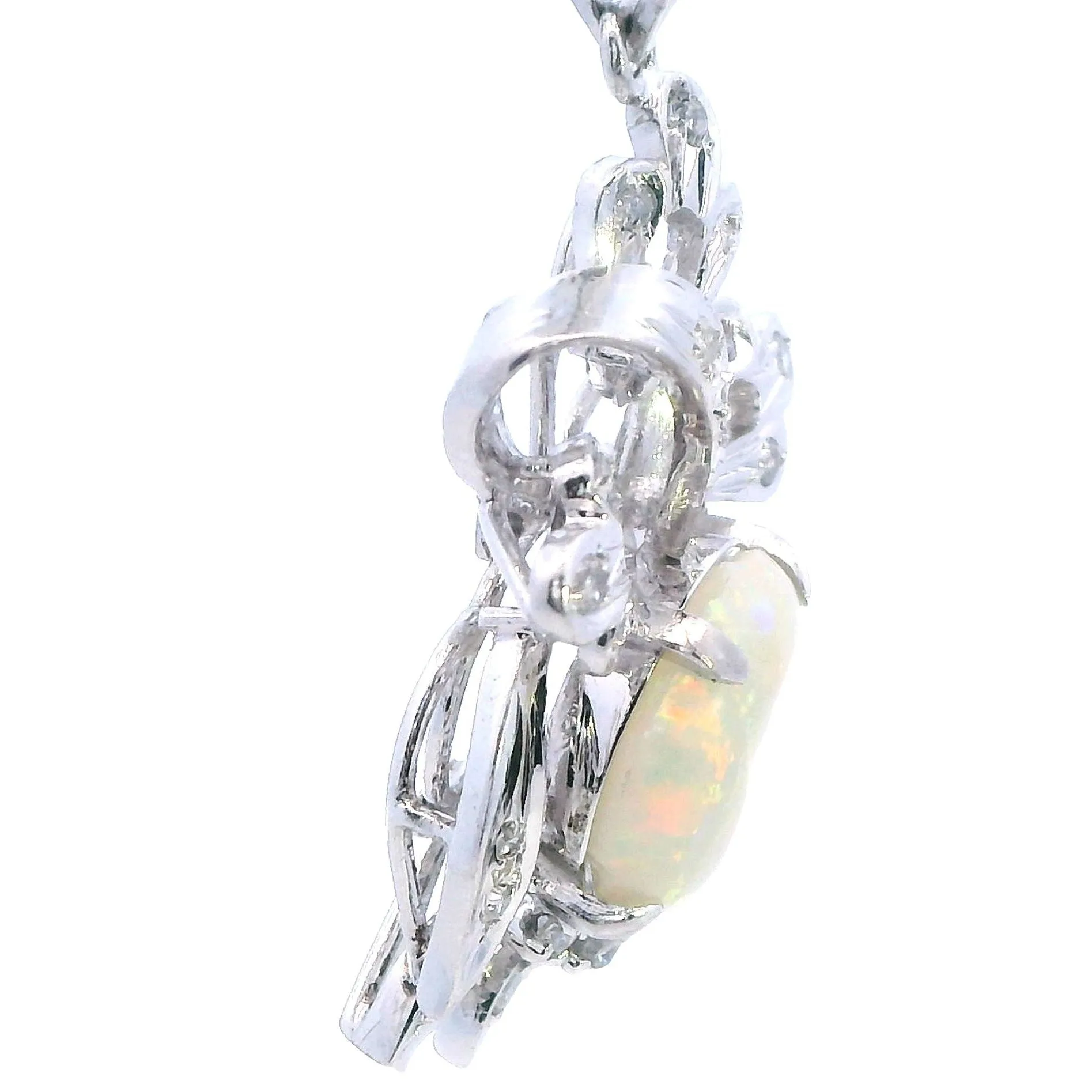 Exquisite 18ct White Gold Opal and Diamond Pendant - Certified