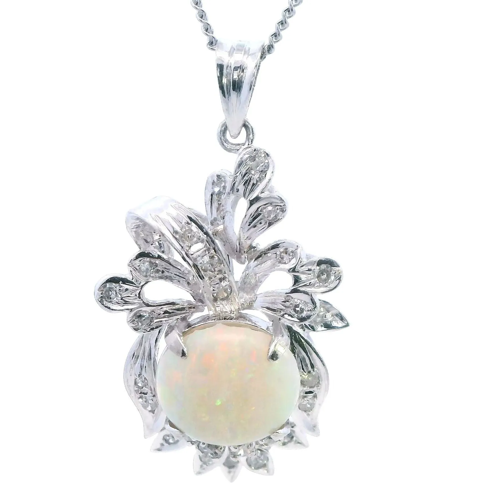 Exquisite 18ct White Gold Opal and Diamond Pendant - Certified