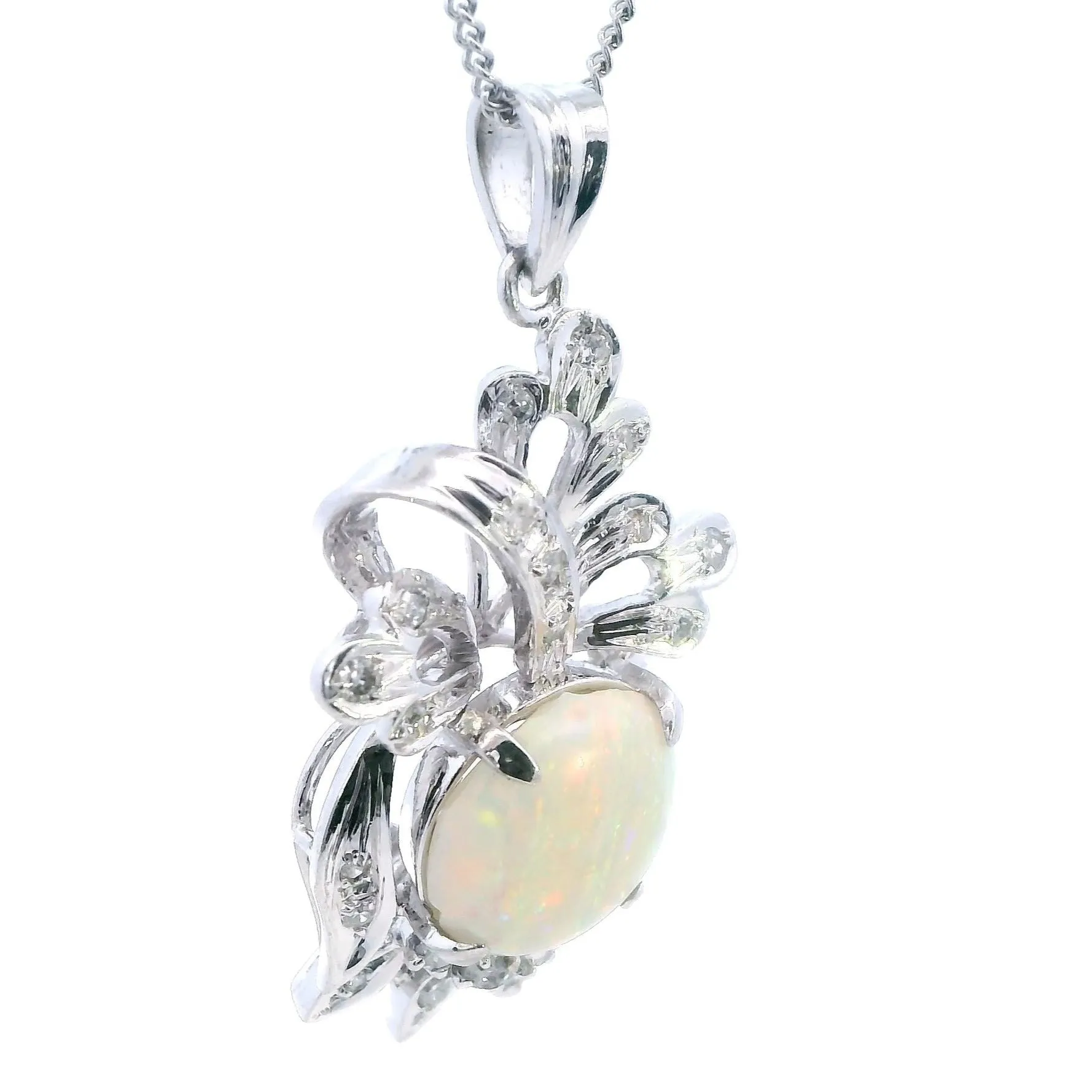 Exquisite 18ct White Gold Opal and Diamond Pendant - Certified