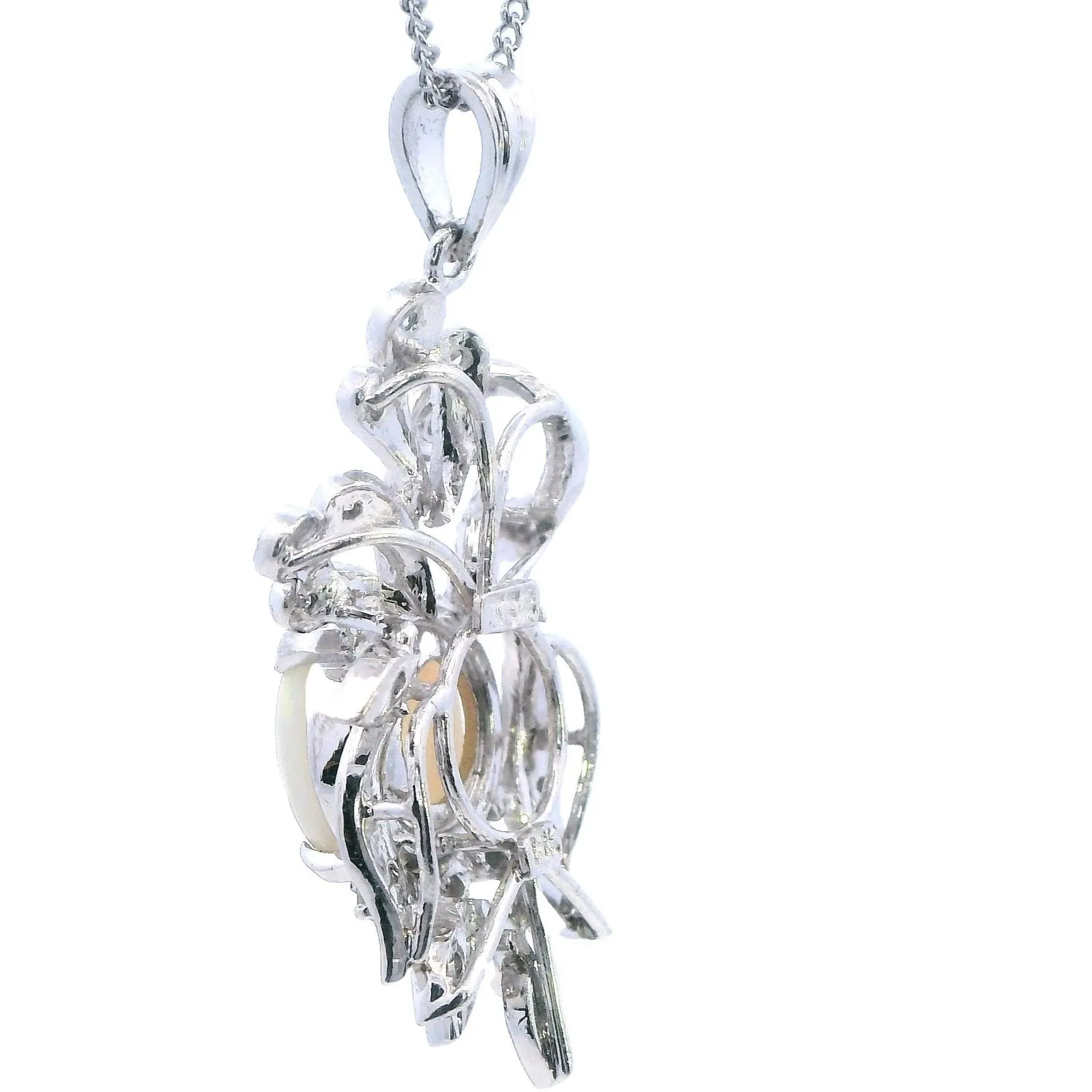 Exquisite 18ct White Gold Opal and Diamond Pendant - Certified