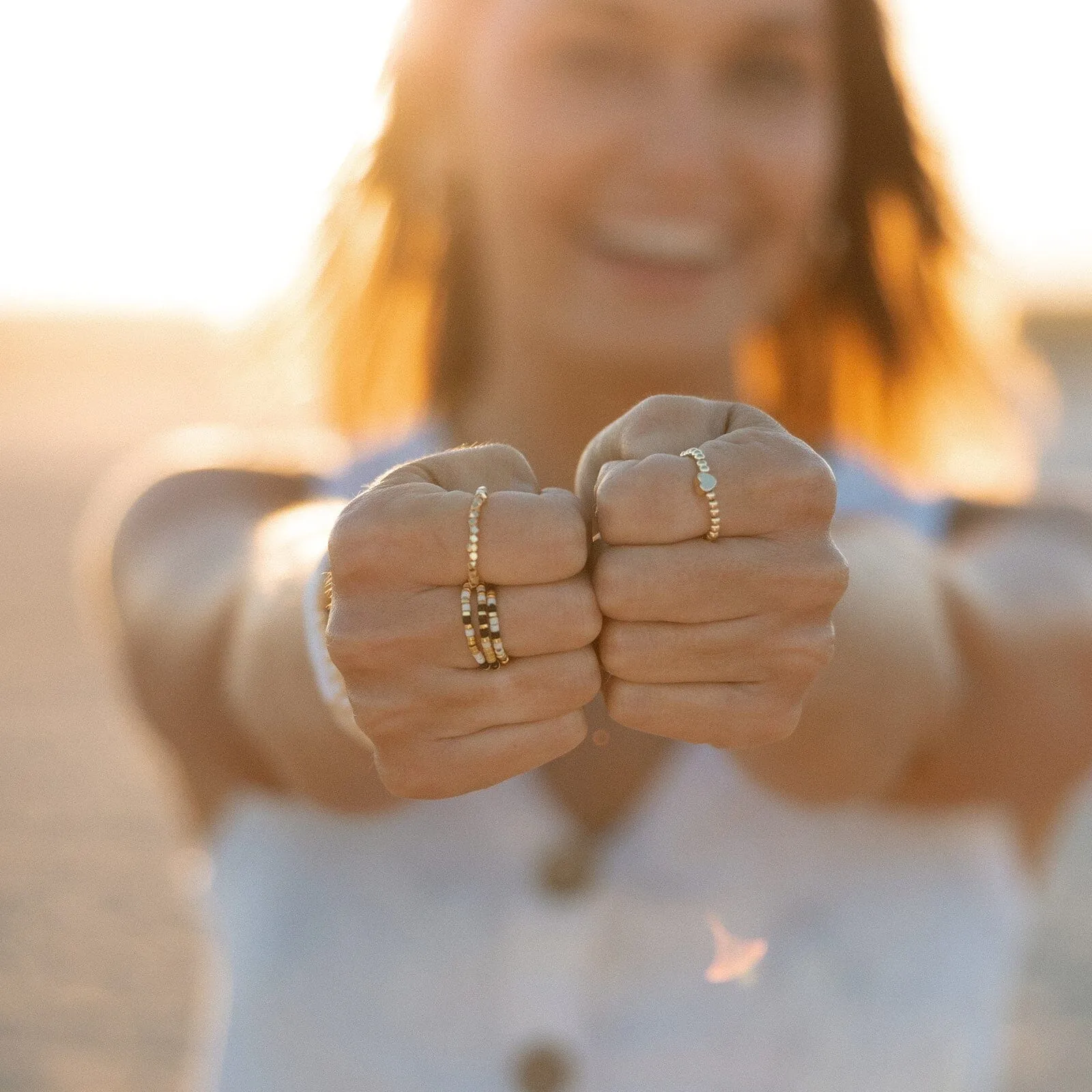 Faceted Gold Bead Stretch Ring