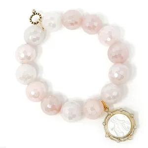 Faceted Iridescent Rose Quartz with Mother of Pearl Blessed Mother