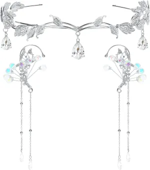 Fairy Ear Cuffs with Elf Crown - Silver Elf Ear Jewelry Elf Headpiece Metal Elf Ears Fairy Jewelry Elf Accessories Fairy Cosplay for Women