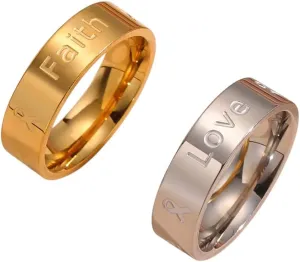 Faith Love Hope Ribbon Ring for Men Women Stainless Steel Couple Rings Trendy Jewelry Valentine Gift