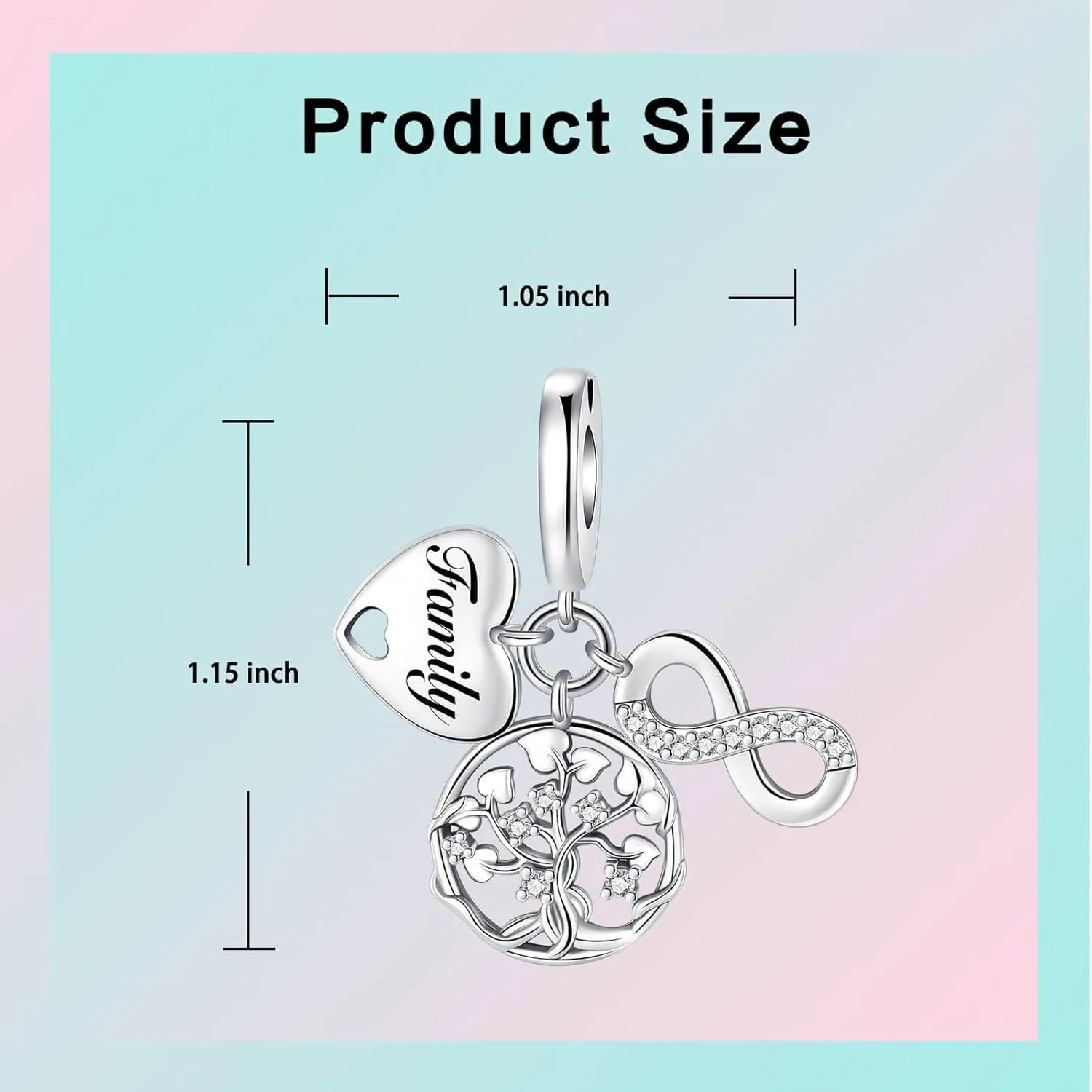 Family Love Mother Daughter Grandma Charm 925 Sterling Silver fits Bracelets Necklace Pendant Bead Charms Jewelry Gift for Women Family Friends