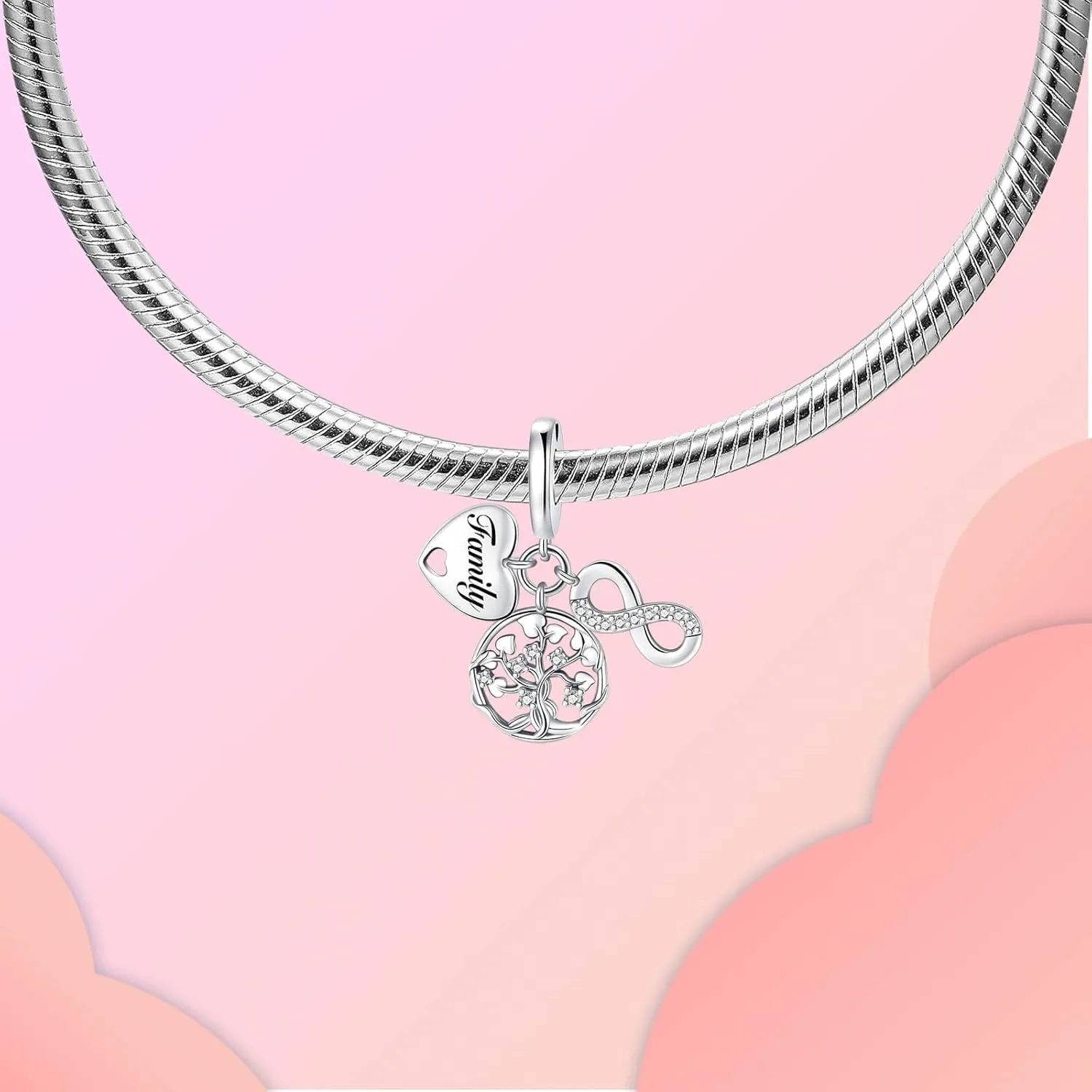 Family Love Mother Daughter Grandma Charm 925 Sterling Silver fits Bracelets Necklace Pendant Bead Charms Jewelry Gift for Women Family Friends