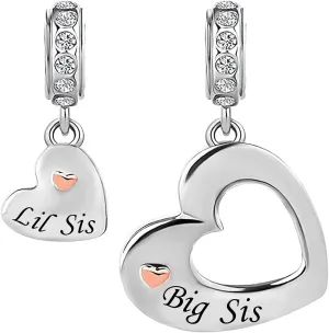 Family Pair of Love Hearts Dangle Charm fits Pandora Charms Moments Bracelets Rose Gold Heart Matching Set
