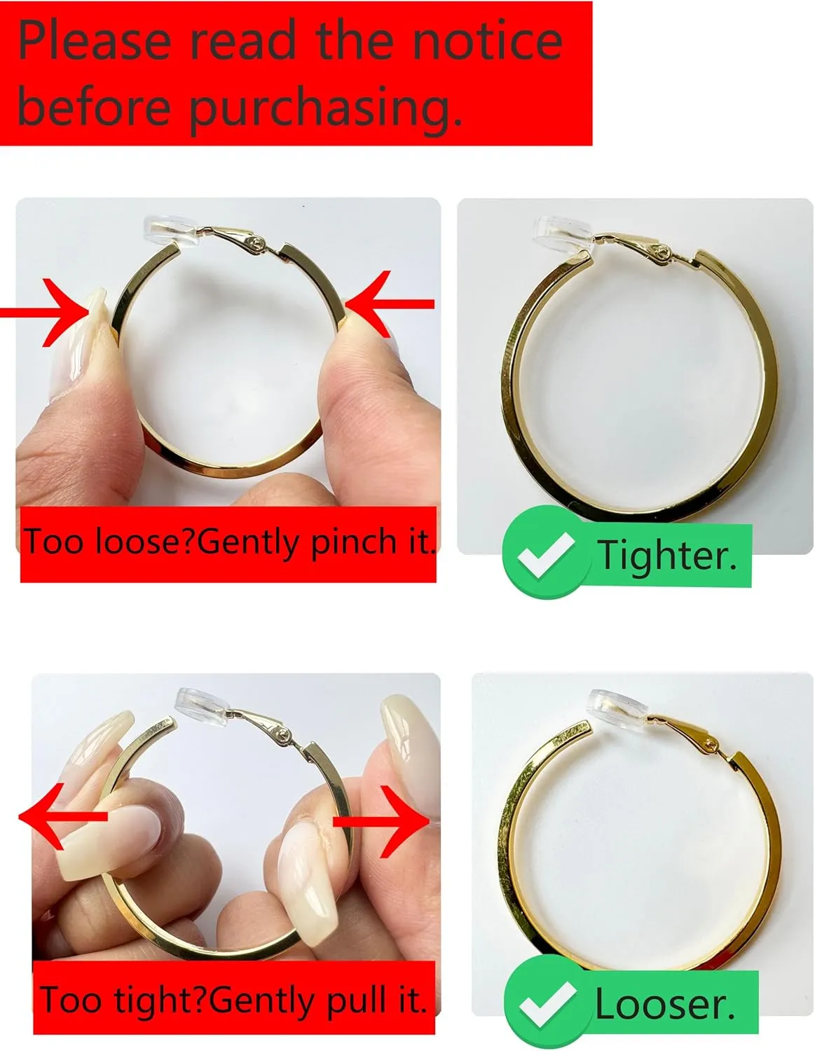 FAN&LOUIS Clip On Hoop Earrings Women,14K Gold Women's Clip-On Earrings Large Hoops Trendy for Non-Pierced Ears Lightweight