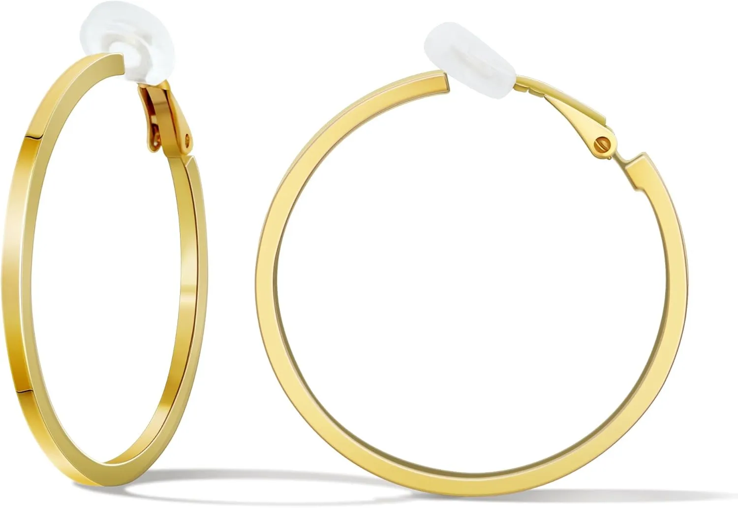 FAN&LOUIS Clip On Hoop Earrings Women,14K Gold Women's Clip-On Earrings Large Hoops Trendy for Non-Pierced Ears Lightweight