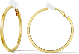 FAN&LOUIS Clip On Hoop Earrings Women,14K Gold Women's Clip-On Earrings Large Hoops Trendy for Non-Pierced Ears Lightweight