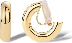 FAN&LOUIS Gold Clip On Hoop Earrings,14K Gold Plated Chunky Gold Small Open Hoops Clip-On Earrings for Women Trendy Non-Pierced Ears Lightweight Teen 2025