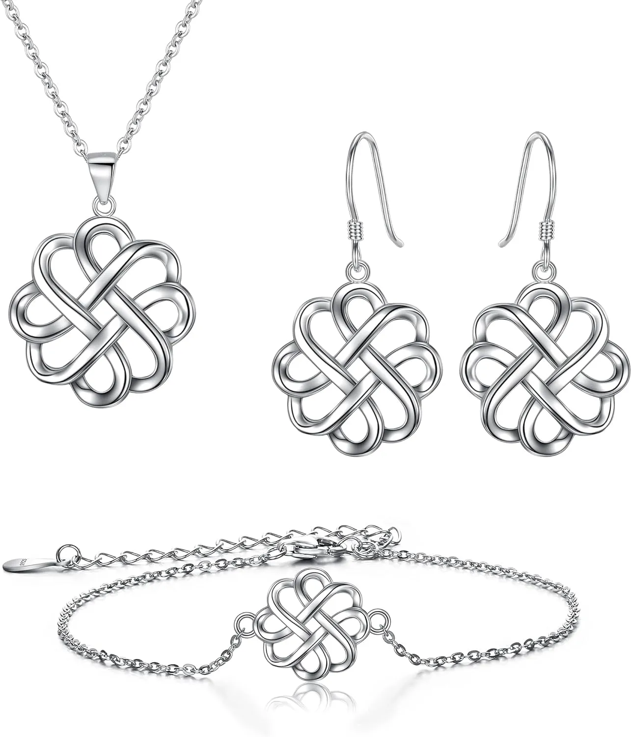 FANZE Women's 925 Sterling Silver Irish Celtic Knot Cross Triquetra Trinity Knot Tree Timeless Geometric Pendant Necklace Earrings Set