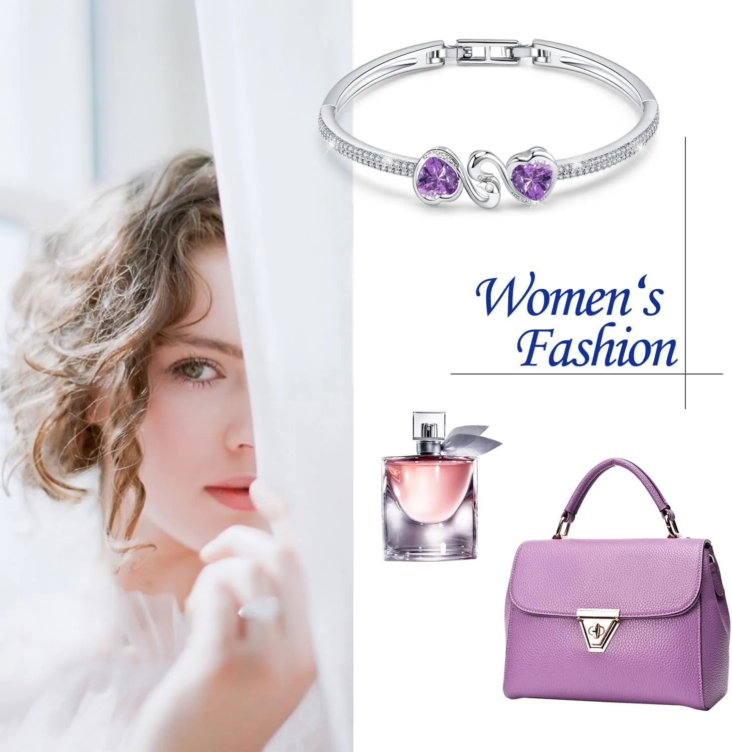 Fasion Jewelry 18K White Gold Plating Bangle Bracelets For Women Adjustable Bracelets With Crystal For Wife Girlfriend Or Mothers Idea Gift For Mother's day