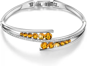 Fasion Jewelry Love Encounter Bangle Bracelets For Women 18K Gold Plating Adjustable Bracelets With Crystal For Wife Girlfriend Or Mothers Idea Gift For Mother's day(Honey)
