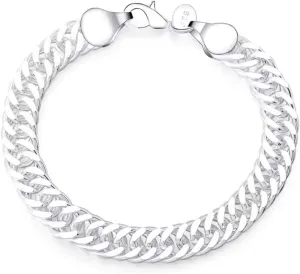Father's Day gift for Dad 925 Stamped Sterling Silver Cuban Bracelet 10mm, High Polish Shine, Heavy-Duty Lobster Clasp Unisex Fit Luxury Jewelry for Him or Her