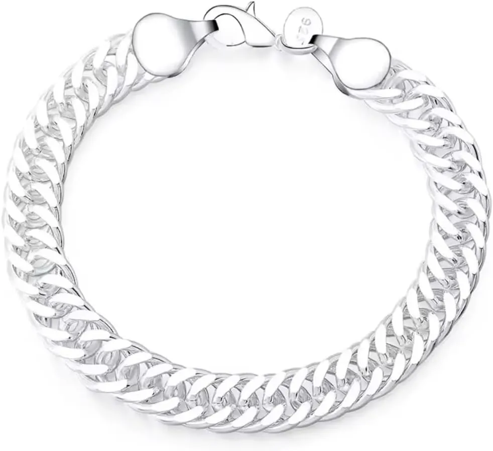 Father's Day gift for Dad 925 Stamped Sterling Silver Cuban Bracelet 10mm, High Polish Shine, Heavy-Duty Lobster Clasp Unisex Fit Luxury Jewelry for Him or Her