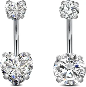 FECTAS 14G Belly Button Rings Stainless Steel Heart CZ Belly Navel Ring for Women Body Piercing Jewelry Barbell Len 10mm Silver
