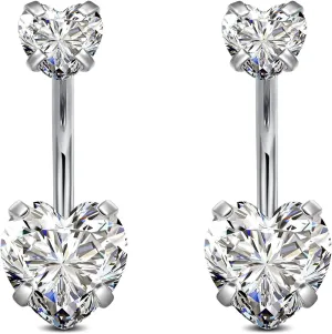 FECTAS 14G Belly Button Rings Stainless Steel Heart CZ Belly Navel Ring for Women Body Piercing Jewelry Barbell Len 10mm Silver