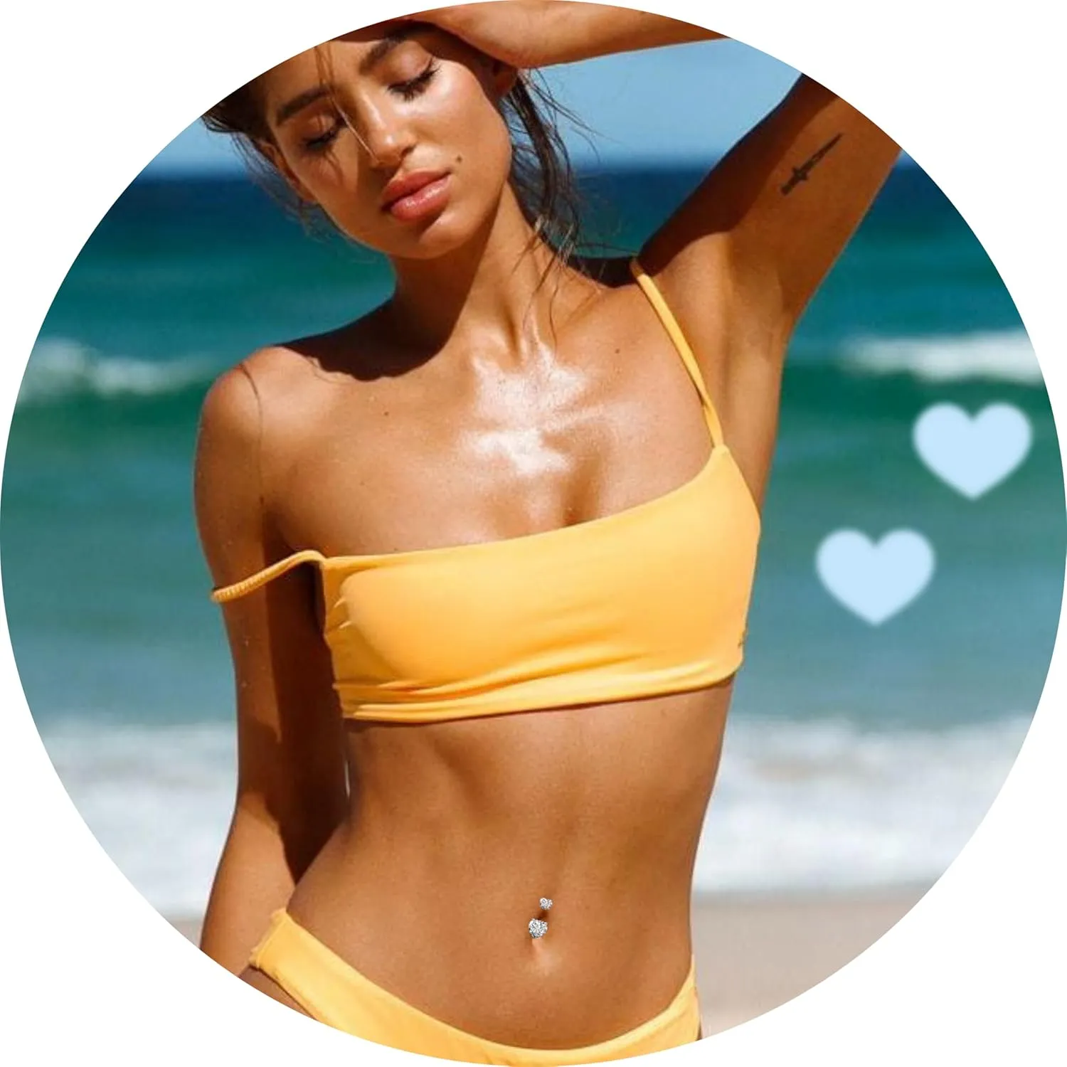 FECTAS 14G Belly Button Rings Stainless Steel Heart CZ Belly Navel Ring for Women Body Piercing Jewelry Barbell Len 10mm Silver