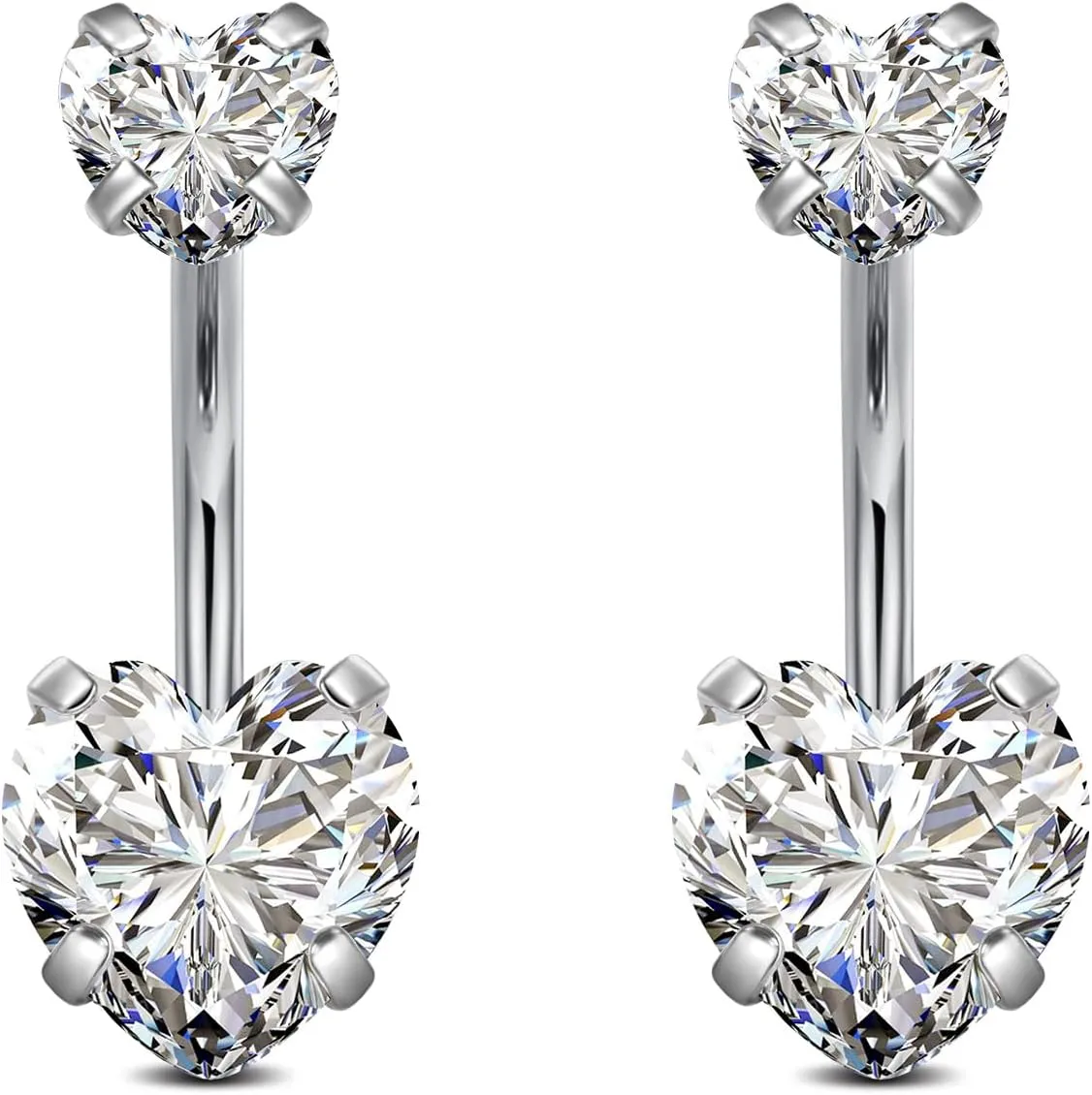 FECTAS 14G Belly Button Rings Stainless Steel Heart CZ Belly Navel Ring for Women Body Piercing Jewelry Barbell Len 10mm Silver