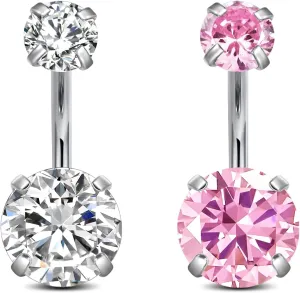 FECTAS 14g Belly Button Rings Surgical Steel CZ Petite Navel Ring for Women Body Piercing Jewelry Petite select Barbell Len 6mm 8mm 10mm 12mm 14mm Silver