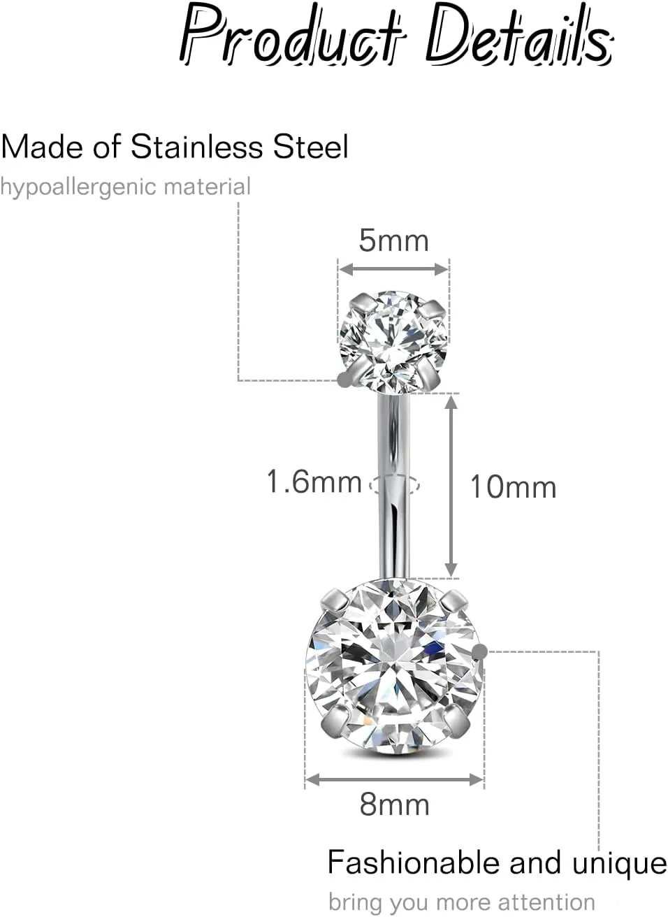 FECTAS 14g Belly Button Rings Surgical Steel CZ Petite Navel Ring for Women Body Piercing Jewelry Petite select Barbell Len 6mm 8mm 10mm 12mm 14mm Silver