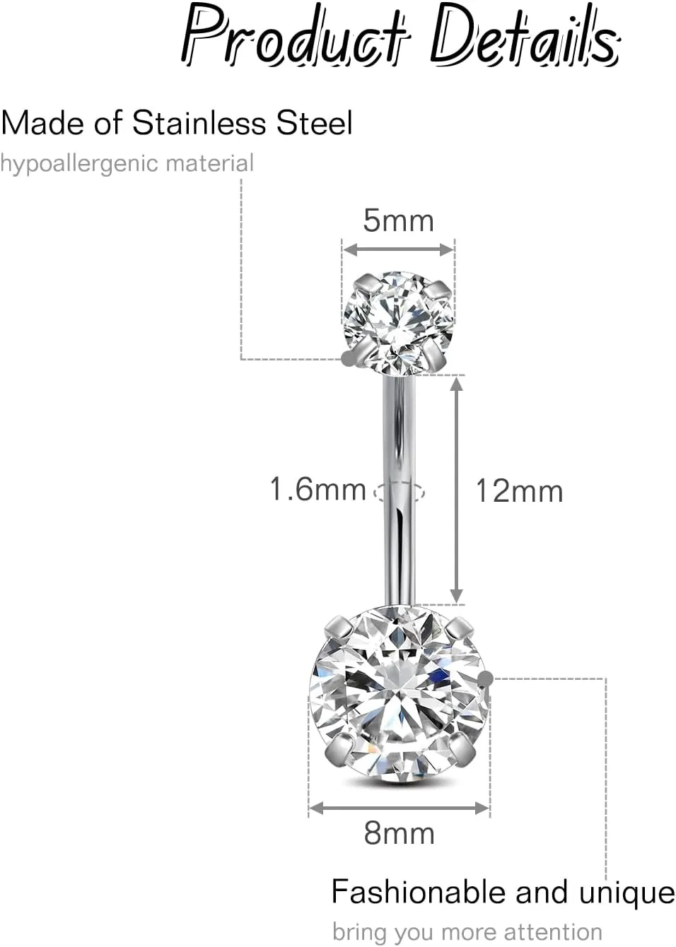 FECTAS 14g Belly Button Rings Surgical Steel CZ Petite Navel Ring for Women Body Piercing Jewelry Petite select Barbell Len 6mm 8mm 10mm 12mm 14mm Silver
