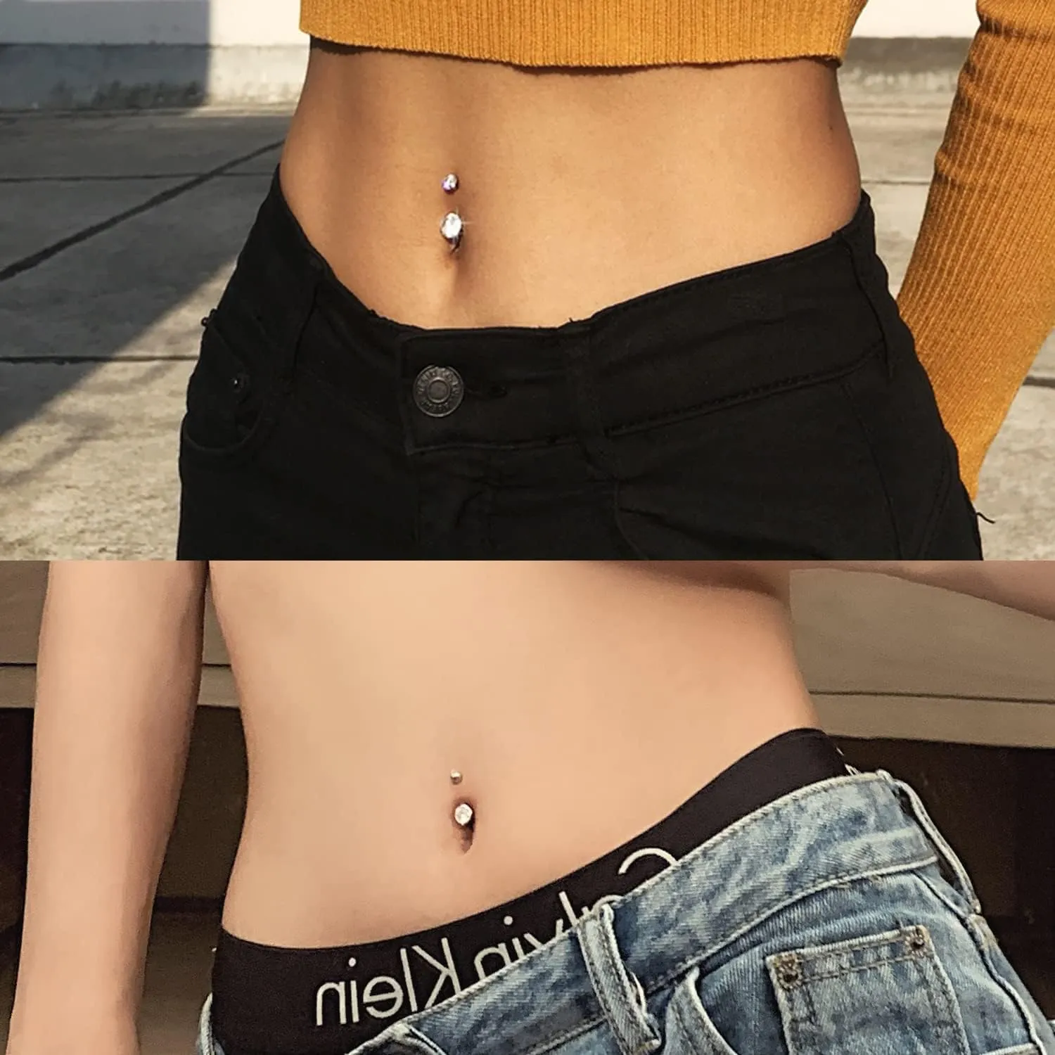 FECTAS 14g Belly Button Rings Surgical Steel CZ Petite Navel Ring for Women Body Piercing Jewelry Petite select Barbell Len 6mm 8mm 10mm 12mm 14mm Silver