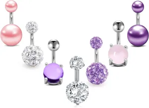 FECTAS 14G Surgical Steel Belly Button Rings for Women Navel Belly Ring Pack Crystal CZ Rose Gold Silver 6mm or 10mm Piercing Barbell