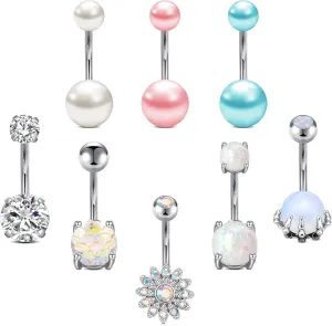 FECTAS Belly Button Rings 14g Belly Rings Surgical Steel CZ Navel Ring Barbell for Women Body Piercing Jewelry Gold Silver 10mm