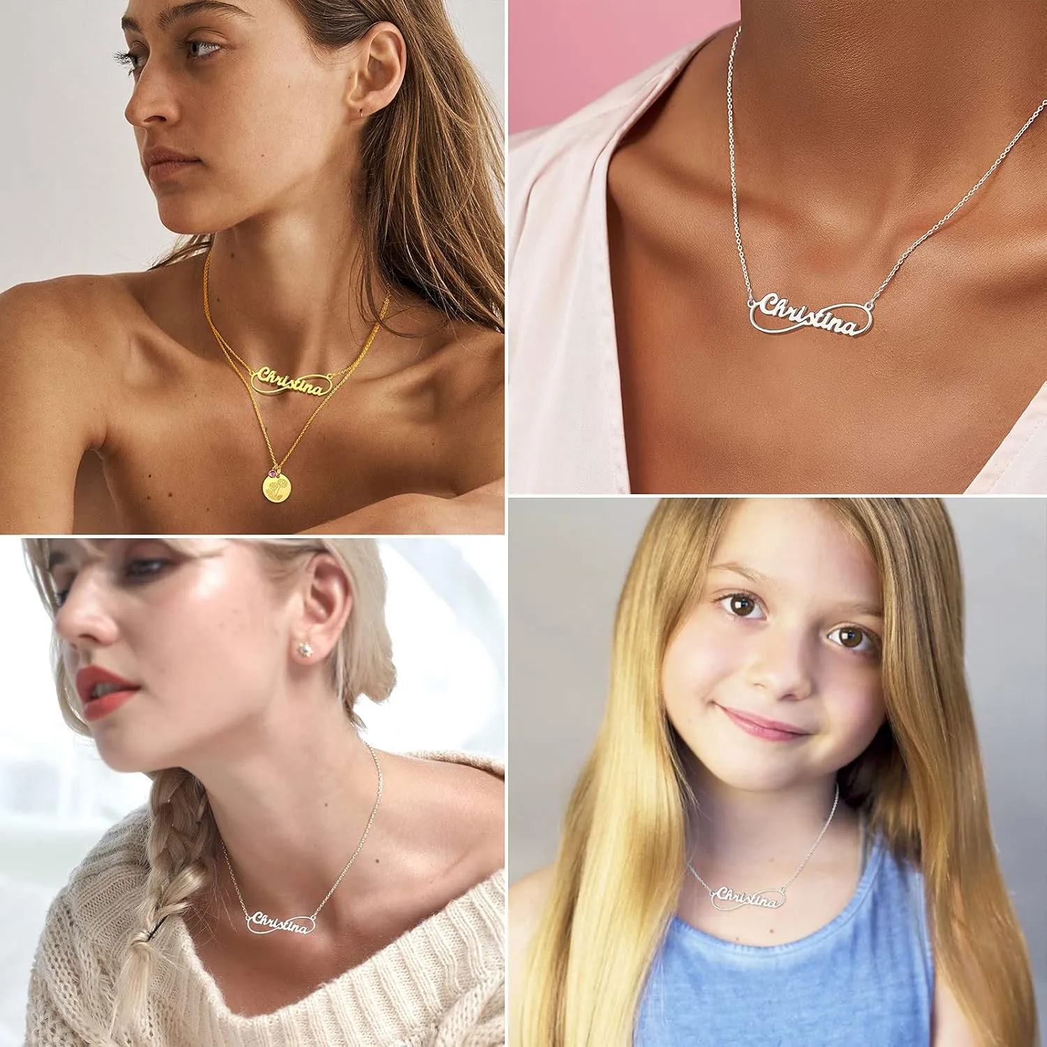 FindChic Infinity Name Necklace Personalized for Women Girls Stainless Steel/18K Gold Plated 18inch Custom Pendant with 1 2 3 4 Names & Birthstone Jewelry Gifts for Best Friends/Family, with gift Box