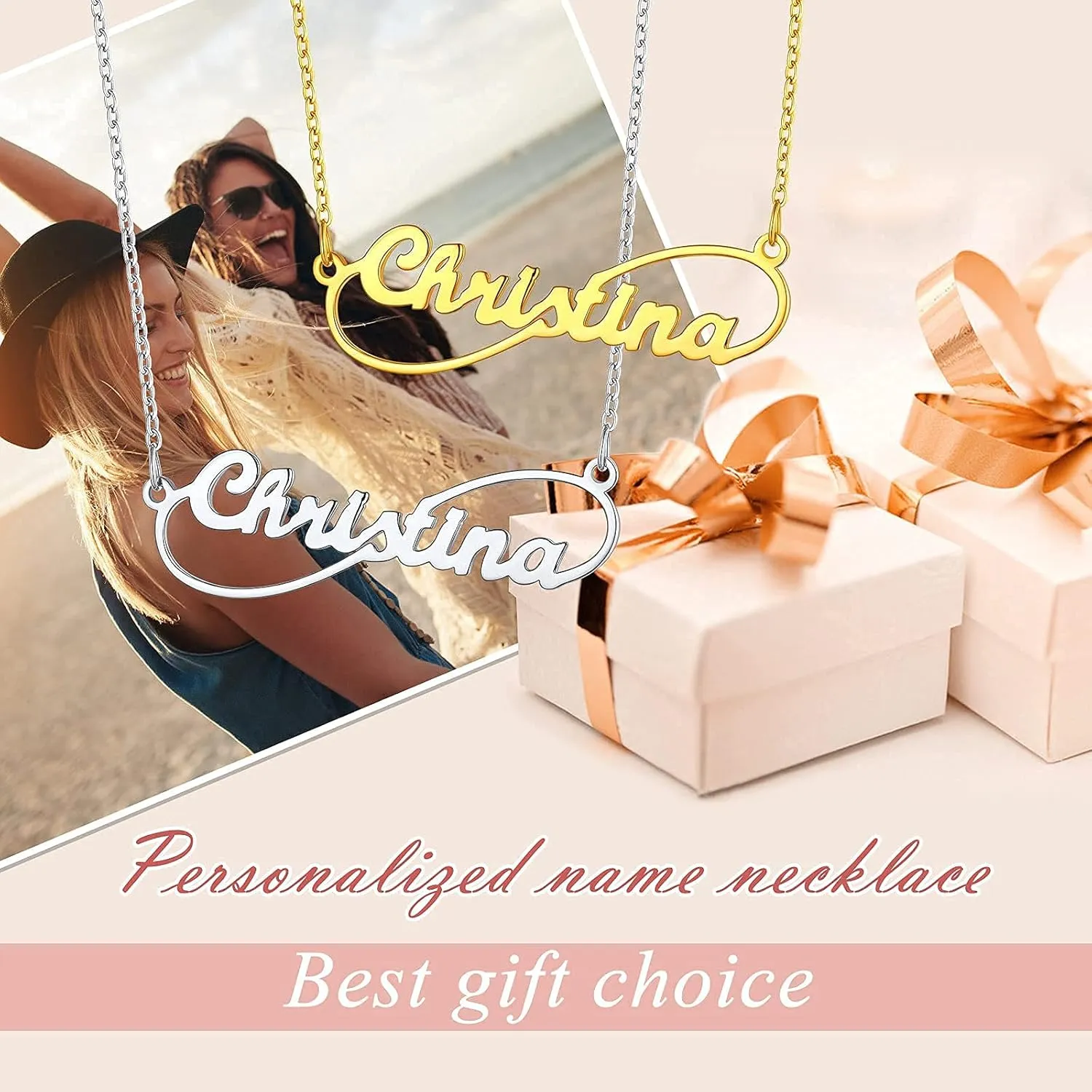 FindChic Infinity Name Necklace Personalized for Women Girls Stainless Steel/18K Gold Plated 18inch Custom Pendant with 1 2 3 4 Names & Birthstone Jewelry Gifts for Best Friends/Family, with gift Box