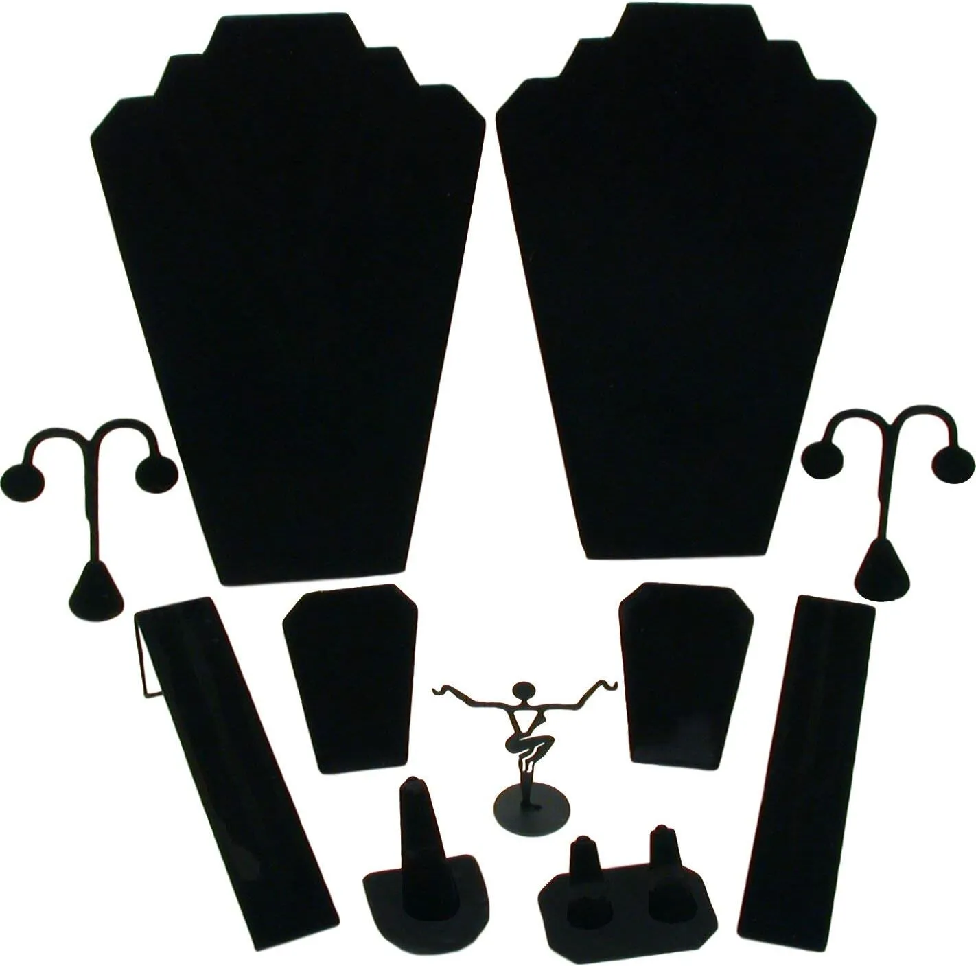 FindingKing 11 Pc Set Black Velvet Jewelry Displays Busts Bonus New