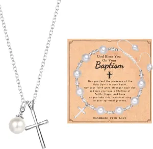First Communion Gifts Baptism Gifts First Holy communion gifts Cross Necklace&Cross Bracelets Christian Gifts Easter Gifts (Baptism gifts)