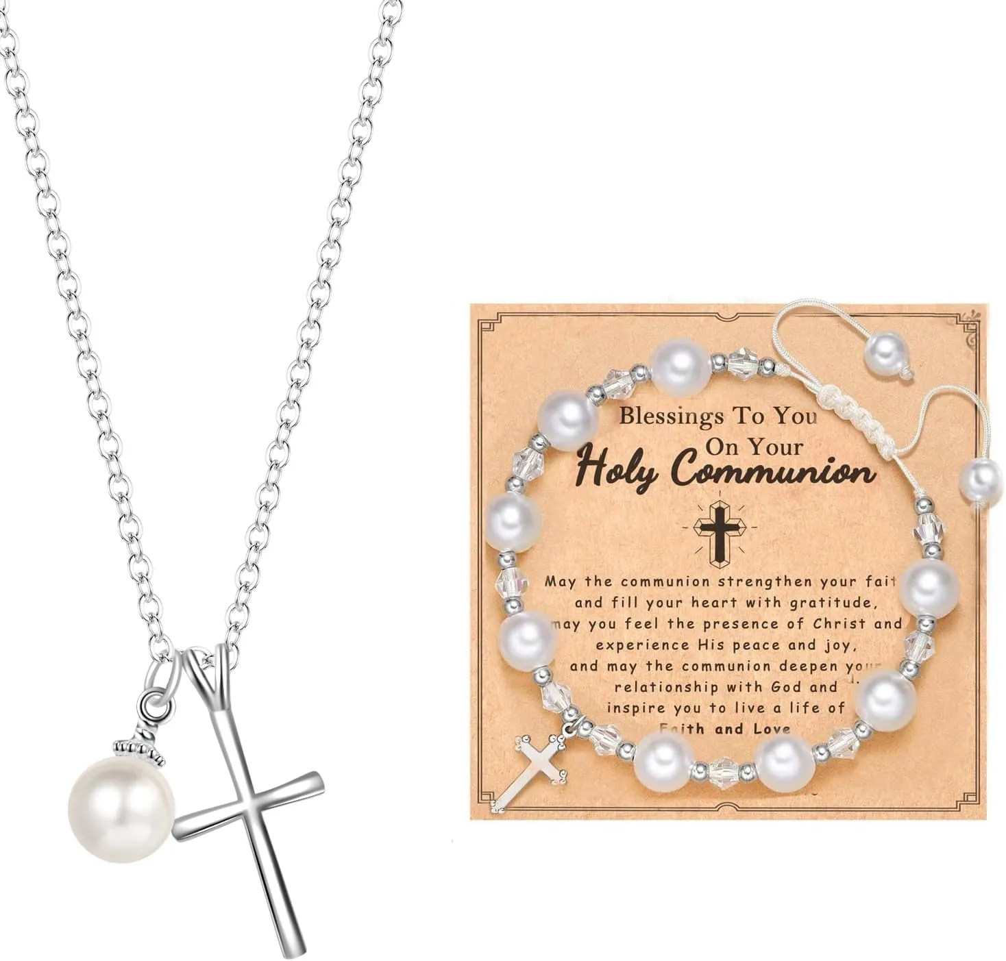 First Communion Gifts Baptism Gifts First Holy communion gifts Cross Necklace&Cross Bracelets Christian Gifts Easter Gifts (First Holy Communion)