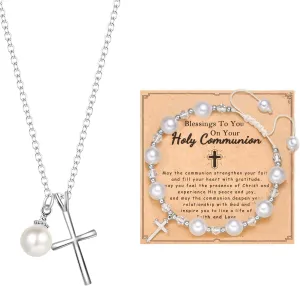 First Communion Gifts Baptism Gifts First Holy communion gifts Cross Necklace&Cross Bracelets Christian Gifts Easter Gifts (First Holy Communion)
