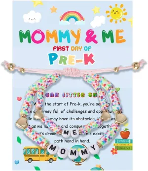 First Day of Pre-k Mommy and Me Bracelet, Mommy and Me Bracelet Set for 2 First Day of School Gifts Back to Schoo for Boys Girls and Mommy
