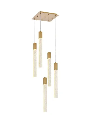 Five Light Pendant from the Weston Collection in Satin Gold Finish by Elegant Lighting