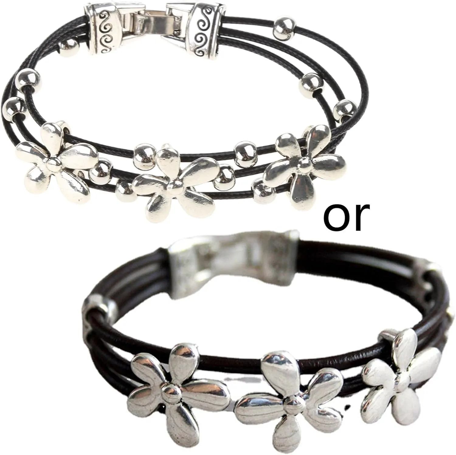 Flower Bracelet Fashion Jewelry Retro Vintage Flower Lucky Leather Bracelet for Women Men Friendship Couples Gift