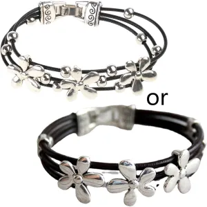 Flower Bracelet Fashion Jewelry Retro Vintage Flower Lucky Leather Bracelet for Women Men Friendship Couples Gift