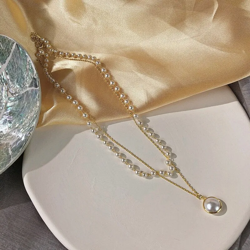 Flytonn Mothers Day Gift Pearl Necklace For Women  Chain Crystal Bead Girl Short Necklace Butterfly Charm Good Luck Pearl Choker Jewelry
