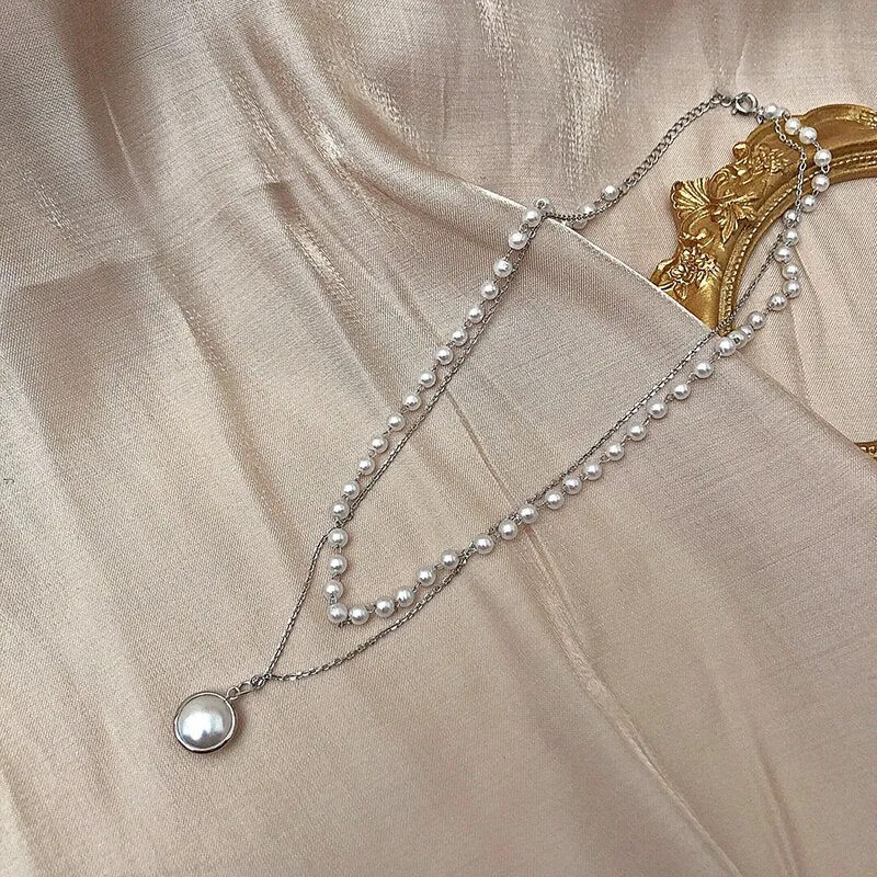 Flytonn Mothers Day Gift Pearl Necklace For Women  Chain Crystal Bead Girl Short Necklace Butterfly Charm Good Luck Pearl Choker Jewelry