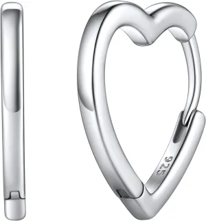 FOCALOOK 925 Sterling Silver Chunky Hoops|High Polished Round Heart CZ Hoop Earrings for Women
